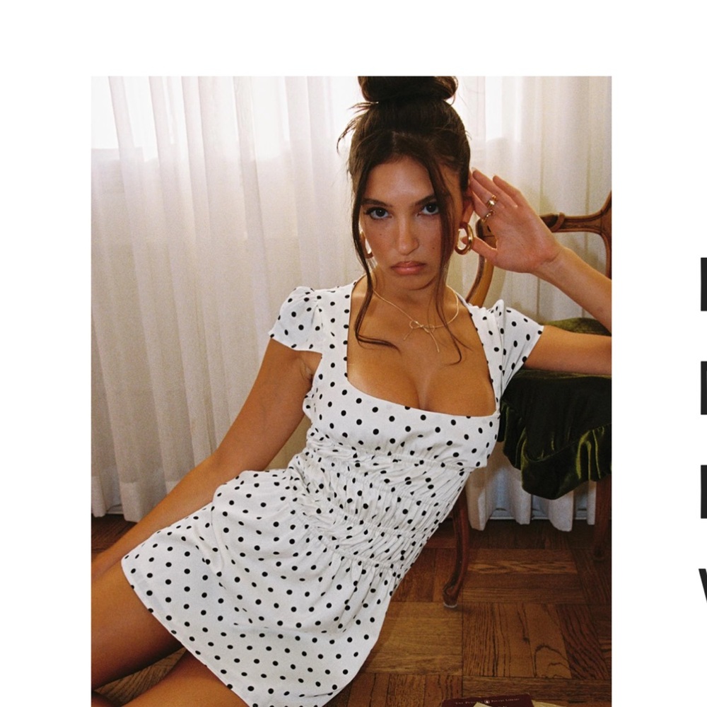 Princess Polly Cream Dress with Black Polka Dots